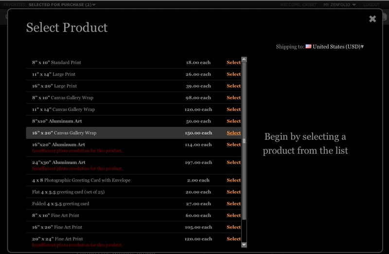 Select Product Dialog List
